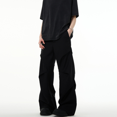 MADWITCH褶皱设计宽松微喇休闲裤