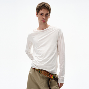 上衣 T恤男女休闲百搭vibe高智感薄款 MADWITCH美式 简约双层领长袖
