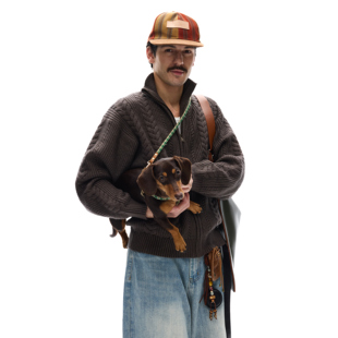 外套 毛衣男女秋冬休闲开衫 MADWITCH美式 复古编织麻绞花肌理针织衫