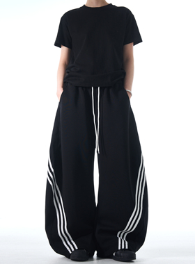 MADWITCH美式经典三道杠弯刀休闲运动裤男女宽松休闲慵懒条纹裤子