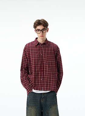 MADWITCH美式复古红色格子衬衫外套男女宽松休闲新款长袖外套上衣