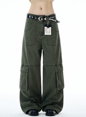 MADWITCH美式复古宽松直筒多口袋工装裤男女vintage做旧水洗裤子