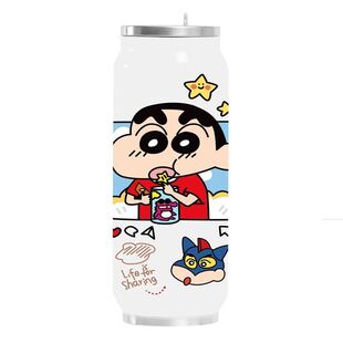 创意可爱小新保温杯不锈钢学生高颜值吸管大容量卡通咖啡居家水杯