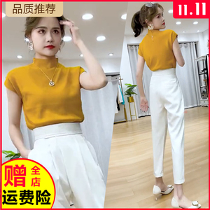 啄木鸟品牌网红2024新款女休闲时尚小个子显高简约高腰显瘦两件套