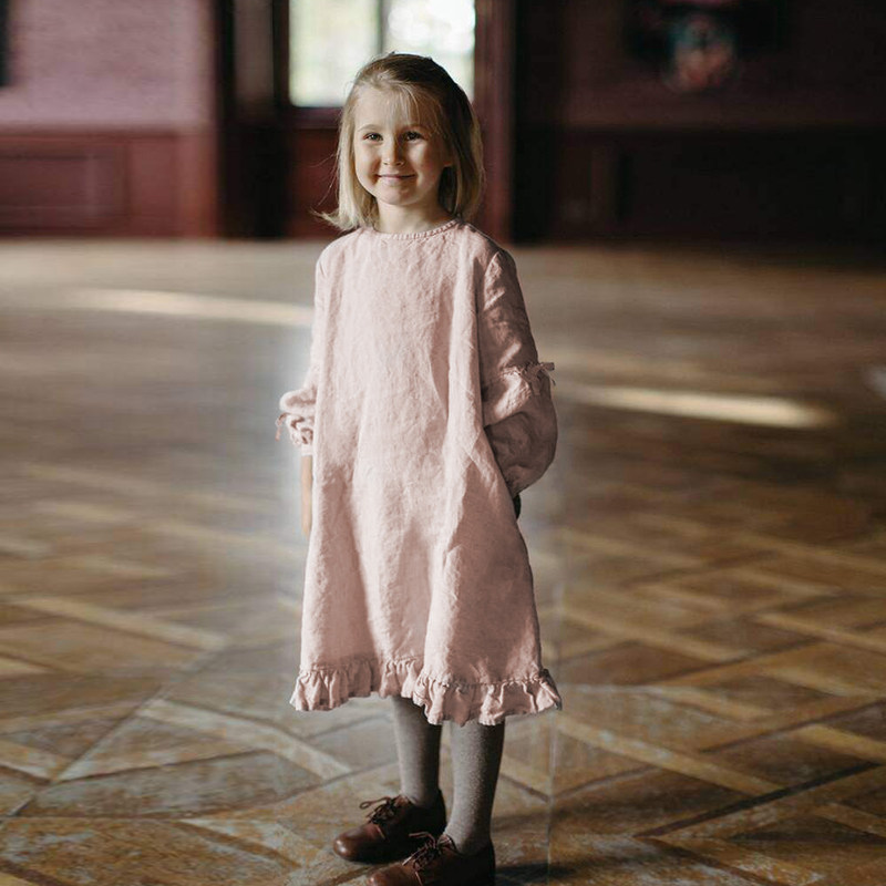 秋季新款女童长袖连衣裙苎麻儿童花边裙子宝宝粉色公主裙童装洋气,童装/婴儿装/亲子装,连衣裙,淘宝优惠券,粉丝福利购,淘宝优惠卷