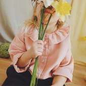 翻领上衣 休闲童装 两面穿荷叶领衬衫 纯棉女童春秋女宝娃娃领长袖