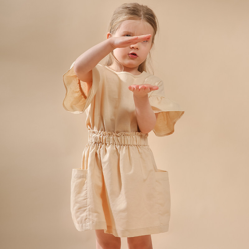 【品牌绝版清仓】夏季童装森系复古棉麻套装夏季喇叭袖T恤两件套