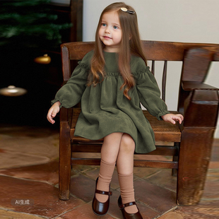 女童连衣裙春秋季新款儿童长袖裙子森系宝宝公主裙洋气法式娃娃裙
