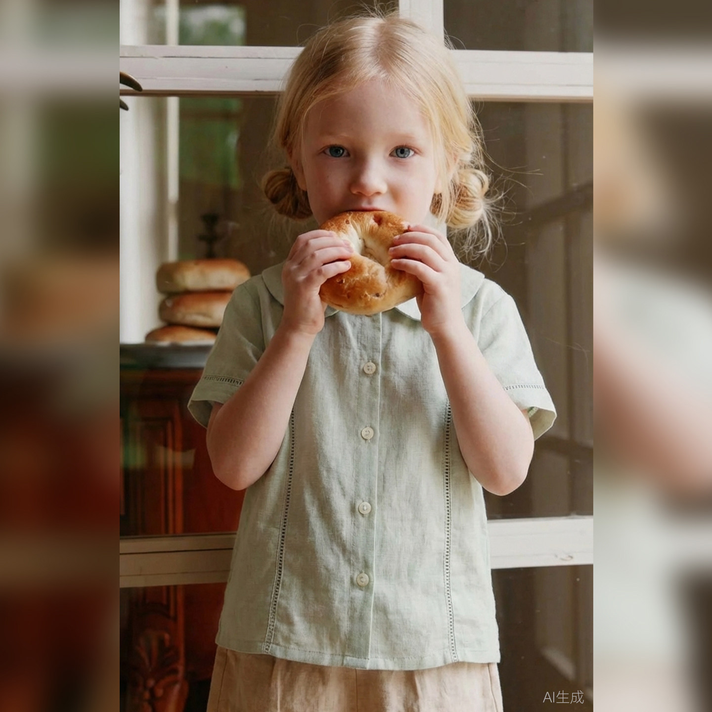 女童苎麻棉衬衫夏季上衣儿童装花边短袖T恤透气女宝宝衬衣学院风