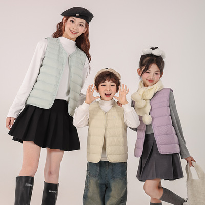 儿童羽绒服轻薄羽绒马甲秋冬季新款男童女童坎肩90白鸭绒内胆背心