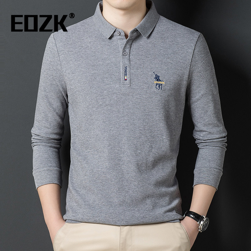 Eozk轻奢休闲polo衫男士2025秋季新款时尚翻领潮流韩版长袖t恤