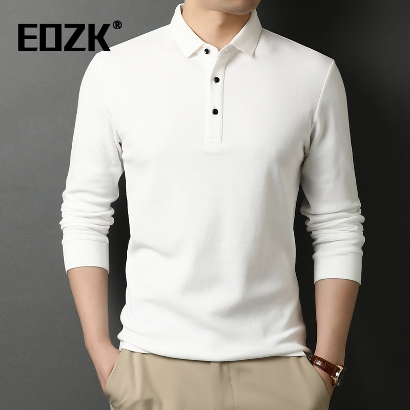Eozk商务休闲翻领长袖Polo衫男2025秋季新款时尚简约百搭男士T恤