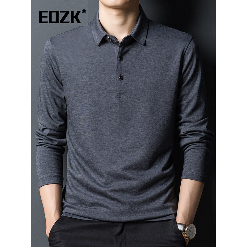 Eozk潮流百搭长袖T恤男2026春季新款翻领纯色休闲中年男士polo衫