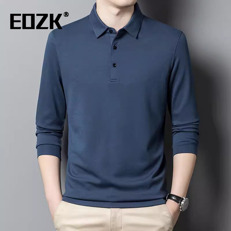 Eozk Trendyy商务翻领长袖t恤男士2025春季新时尚休闲男士Polo衫t