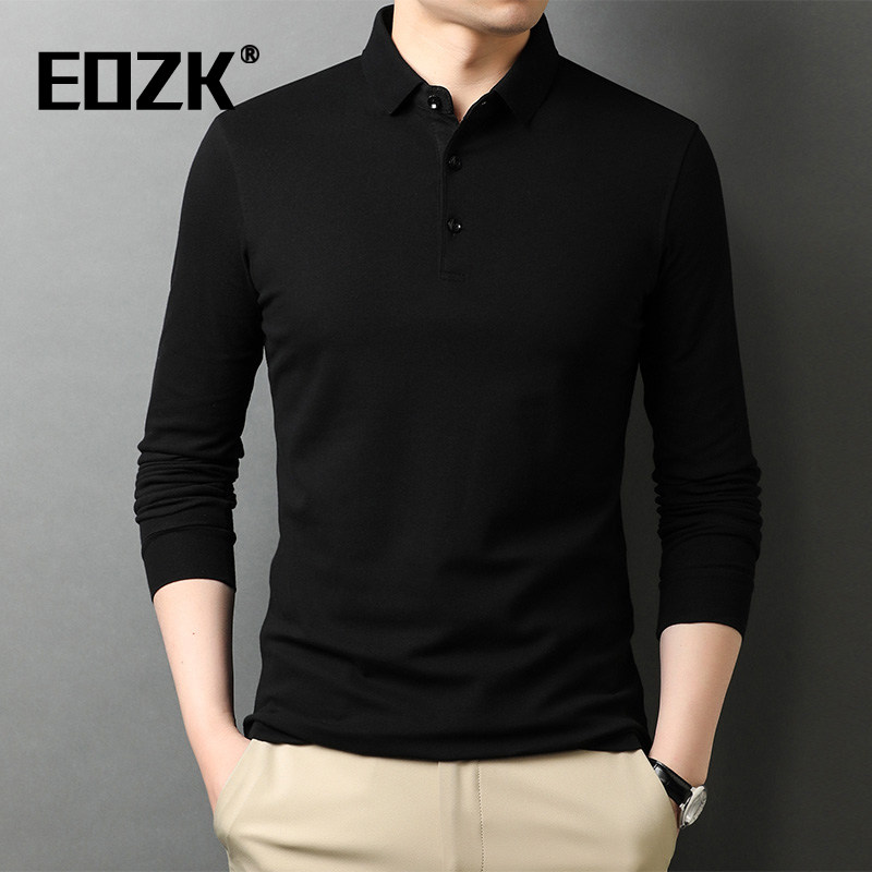 Eozk韩版商务翻领长袖t恤男2025秋季新款时尚休闲舒适polo衫男装