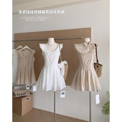 JMSHOP 无尽夏 莱赛尔亚麻连衣裙女夏季设计感老钱风翻领短款裙子