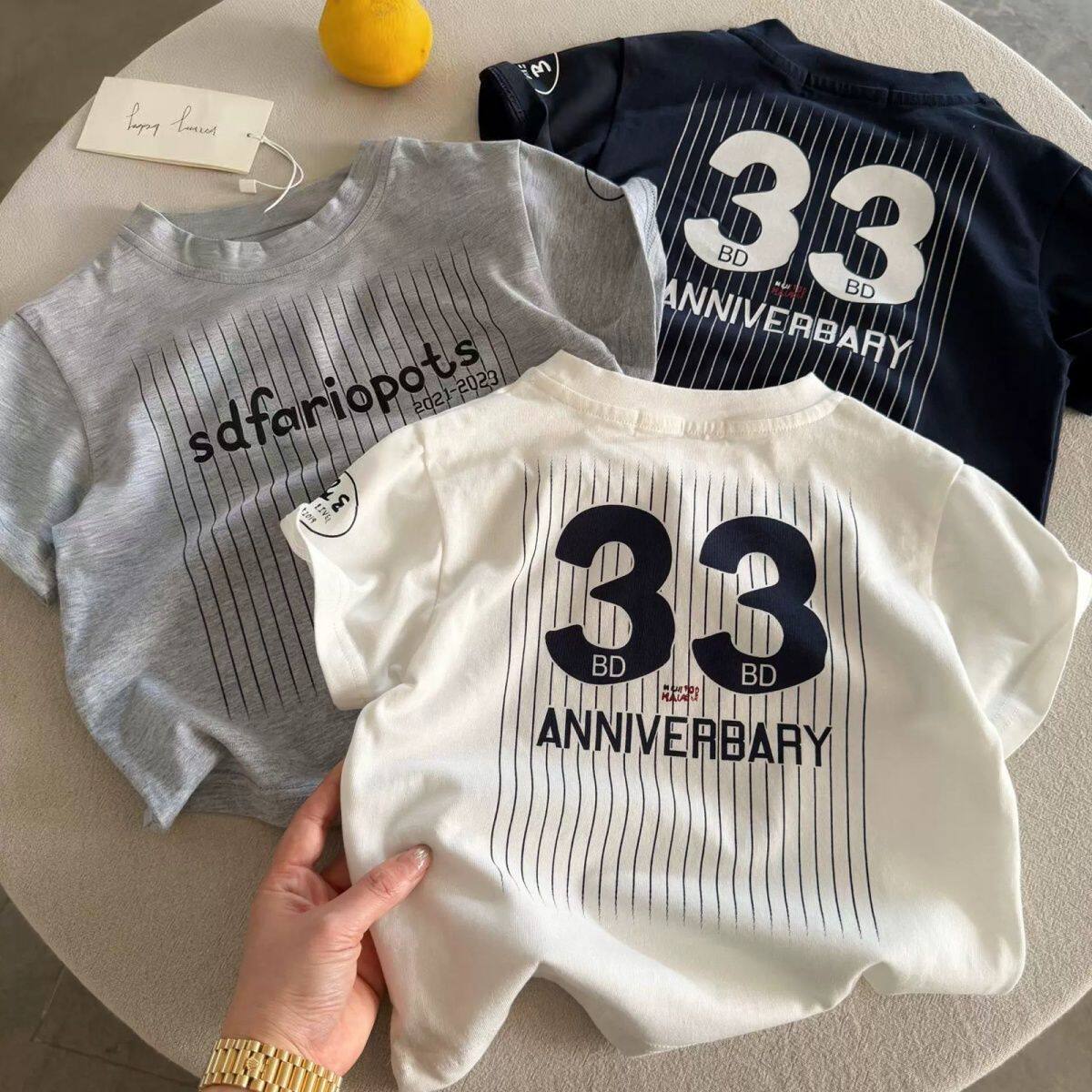 26韩版儿童夏季纯棉短袖复古字母印花宽松T恤男女童百搭休闲上衣