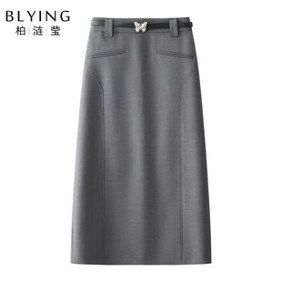 高腰a字裙中长款 春季 半裙包臀显瘦裙子 半身裙女2026新款 灰色西装