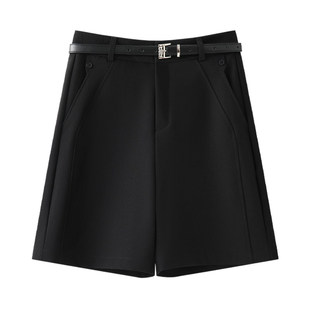 子 秋冬高腰小个子搭配靴子外穿休闲直筒裤 黑色毛呢短裤 女2025新款