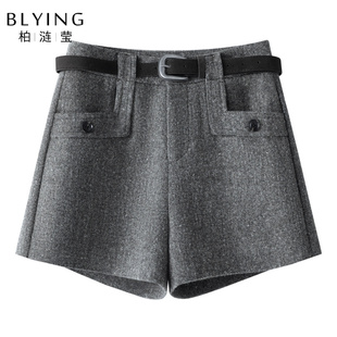 毛呢短裤女秋冬2026新款小个子宽松休闲加绒加厚打底外穿配靴子裤