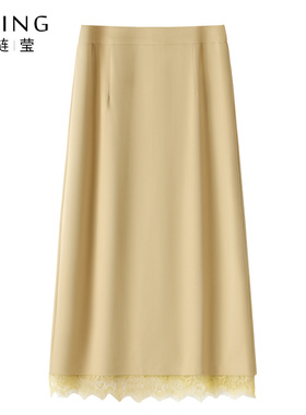 黄色西装半身裙女2025新款夏季薄款高腰蕾丝气质中长款直筒包臀裙