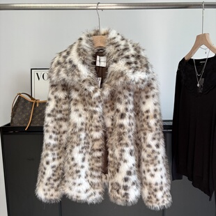 西班牙小众复古豹纹草草外套女秋冬新款宽松短款加厚上衣