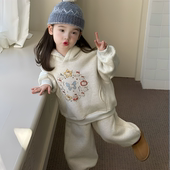 两件套宝宝休闲秋冬款 儿童洋气时髦卫衣卫裤 2025新款 女童加绒套装