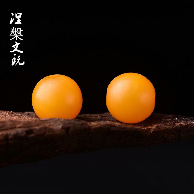 天然老蜜蜡圆珠子散珠单颗鸡油黄隔珠手串108小珠子配饰三通原矿