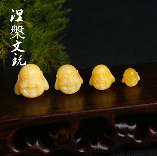 天然蜜蜡吊坠笑佛雕刻件鸡油黄弥勒佛项链配饰毛衣链蜜蜡佛头挂件