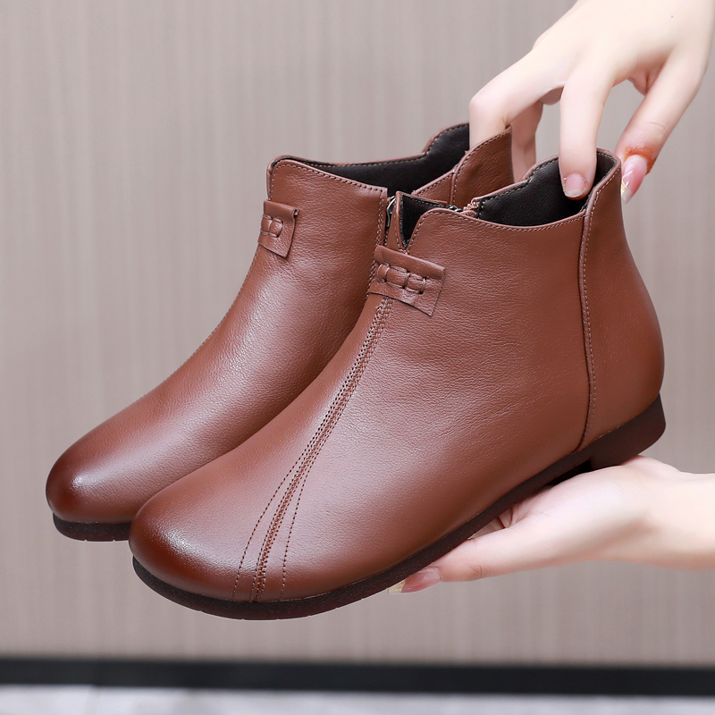 真皮复古妈妈棉鞋防滑软底女短靴