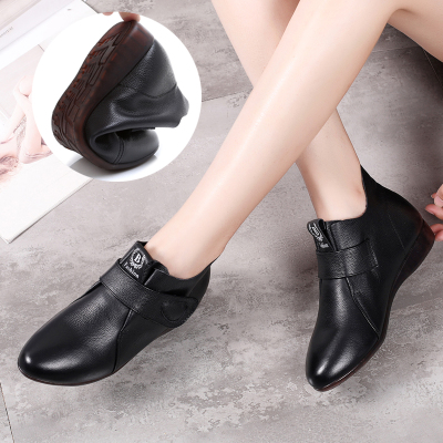 真皮牛筋软底平跟短靴女单鞋