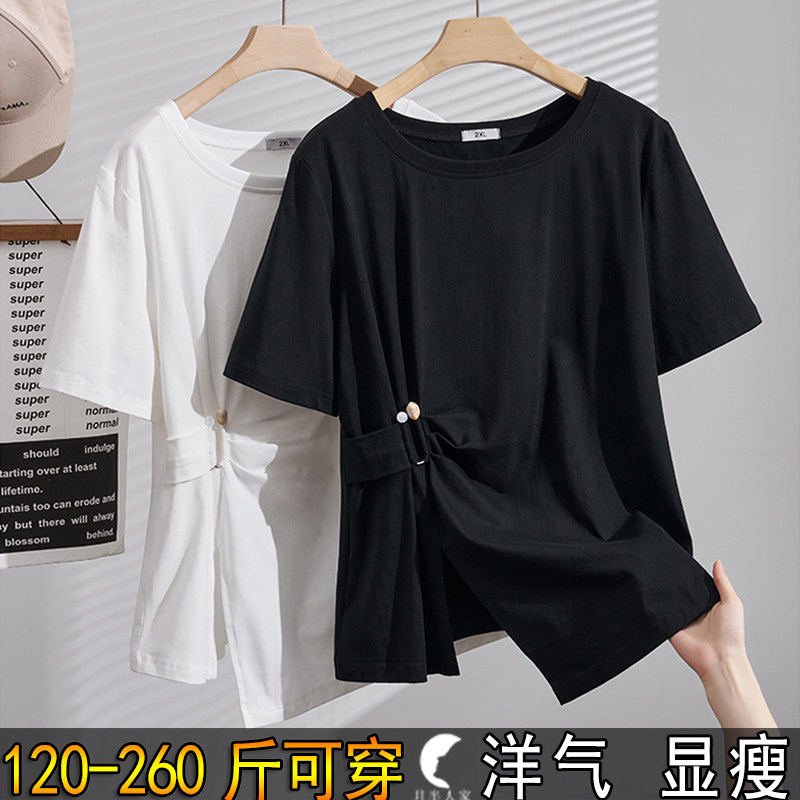 200特大码卡通印花正肩短袖T恤女