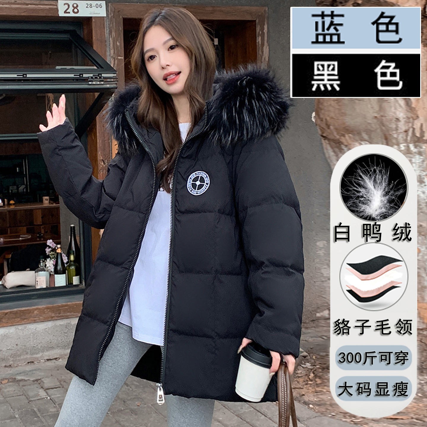 特大码貉子毛领孕妇羽绒服女冬季