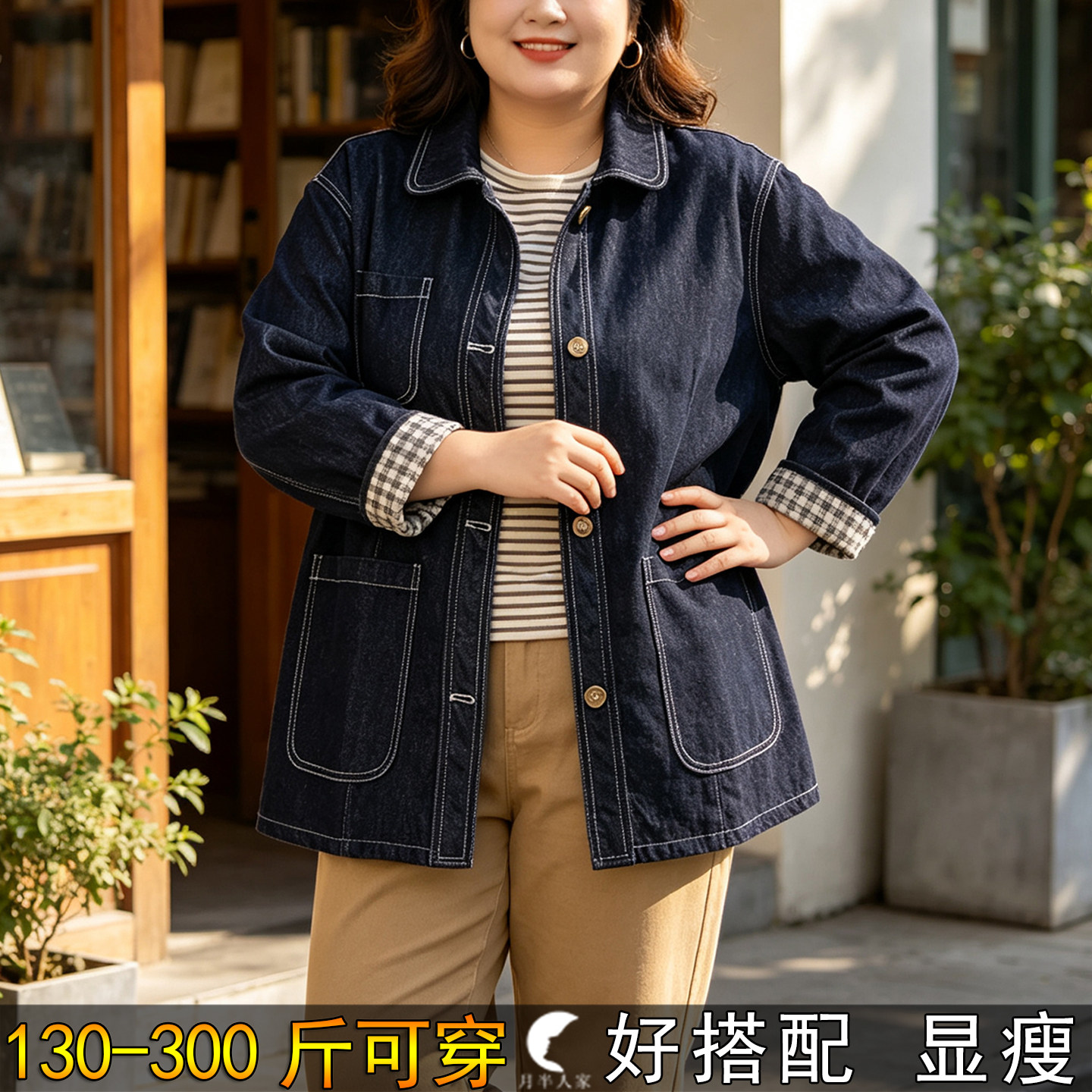 300斤特大码明线牛仔外套女秋季新款200胖mm宽松加肥加大正肩上衣
