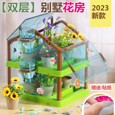 儿童种植双层阳光房小学生实验幼儿园种花种菜玻璃植物房玩具套装