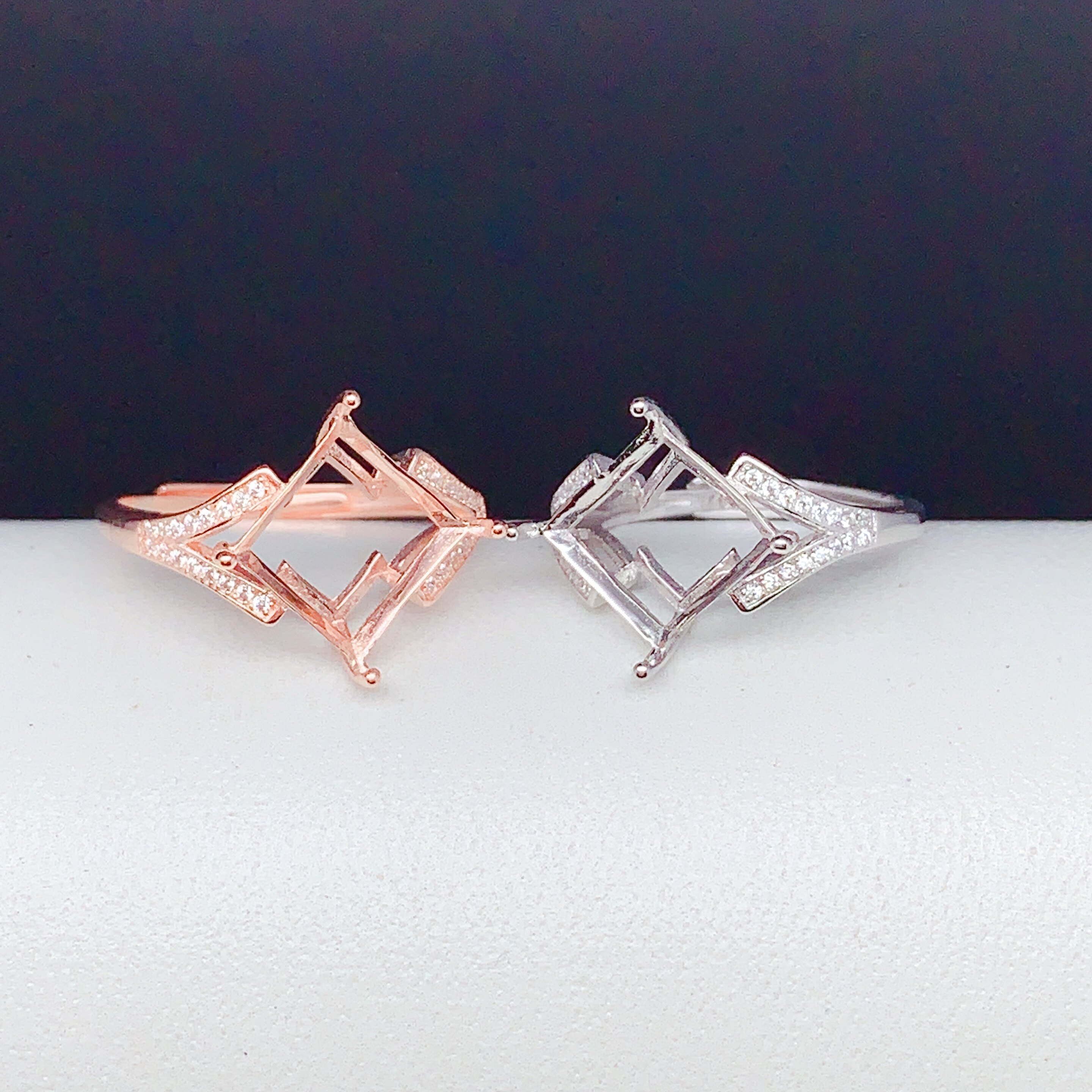 新款精工S925纯银韩版简约气质活口10*10mm方形指环戒指空托