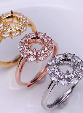 纯银戒指空托欧美豪华闪亮款镶嵌