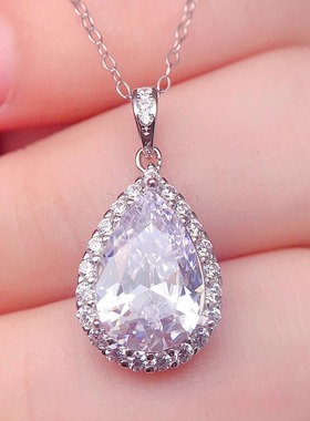 S925银吊坠空托水滴8*12mm围锆