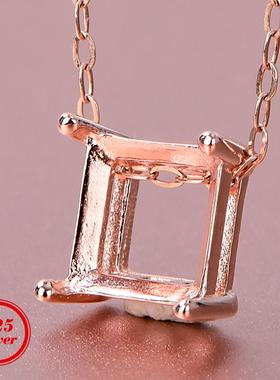 S925银吊坠空托镶嵌方6*6mm刻面