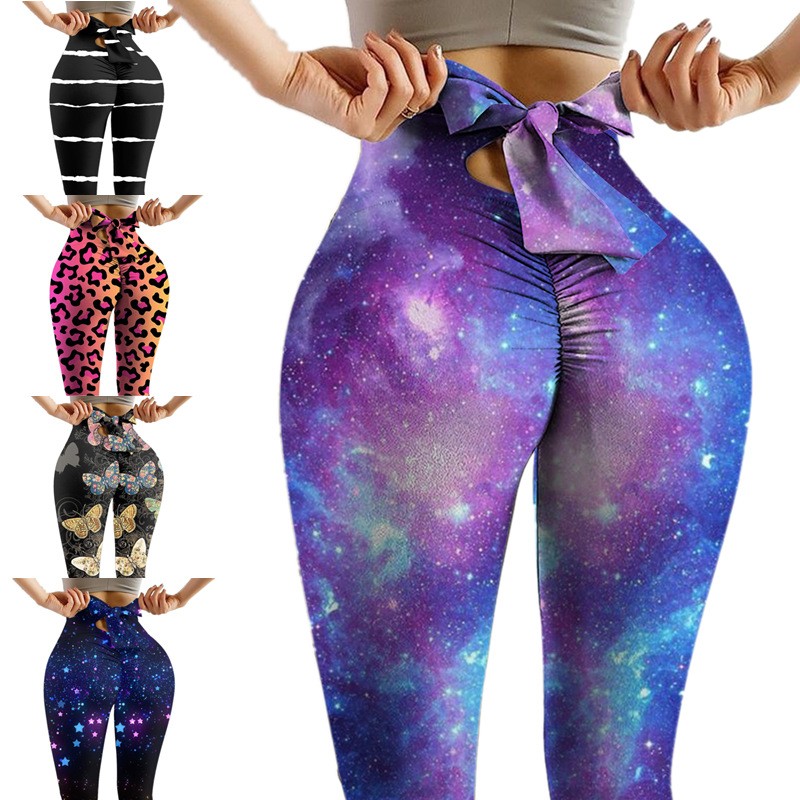 跨境货源高腰时尚印花弹力紧身瑜伽裤数码印花健身裤外穿打底裤