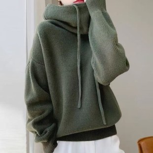 上衣潮 纯色宽松厚针织衫 欧美跨境堆堆领慵懒风毛衣女冬季 新款