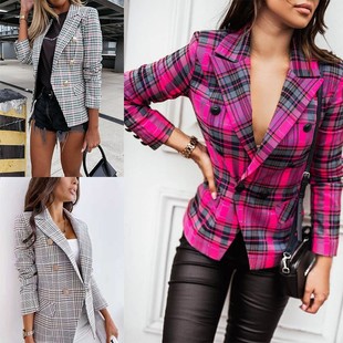 外套 年秋季 格子小西装 亚马逊欧美跨境职业修身 现货 新款