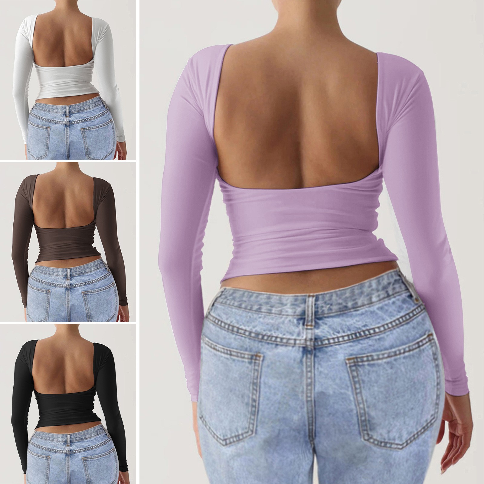 欧美跨境亚马逊秋冬季女装气质修身圆领针织长袖上衣