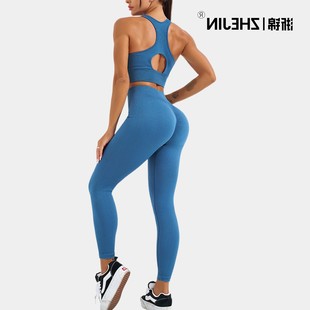 普拉提瑜伽文胸提臀高腰运动长裤 欧美跨境瑜伽健身套装 样品款