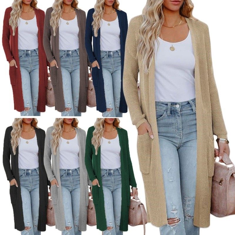 亚马逊秋冬中长款针织口袋开衫欧美纯色女装宽松外套跨境长款毛衣,个性定制/设计服务/DIY,连衣裙加工定制,淘宝优惠券,粉丝福利购,淘宝优惠卷