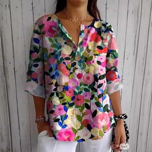 扣子领休闲上衣恤 独立站春秋爆款 新款 现货跨境外贸欧美女装