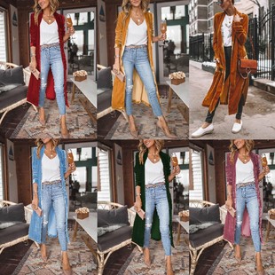 跨境外贸独立站秋冬季 外套 街头潮人欧美女宽松金丝绒弹力长款