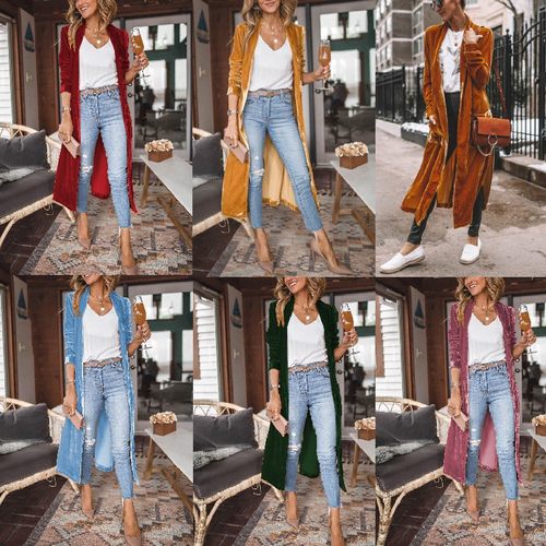 跨境外贸独立站秋冬季街头潮人欧美女宽松金丝绒弹力长款外套