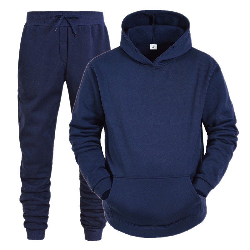 厂家直供亚马逊连帽衫套装光板纯色卫衣运动件套秋冬季抓绒