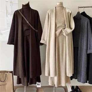 套装 慵懒风针织三件套女装 背心裙子时尚 跨境宽松毛衣开衫 秋冬新款